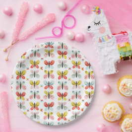 Plato De Papel Butterfly And Floral Pattern 