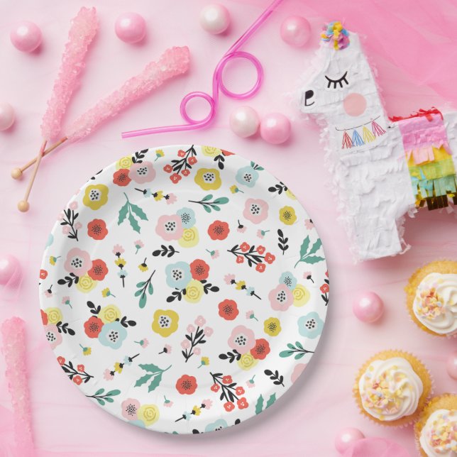 Plato De Papel Butterfly And Floral Pattern  (Fiesta)