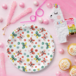 Plato De Papel Butterfly And Floral Pattern 