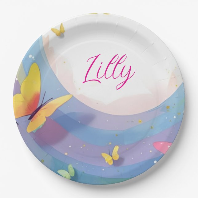 Plato De Papel "Butterfly Baby Girl Paper Plate (Anverso)