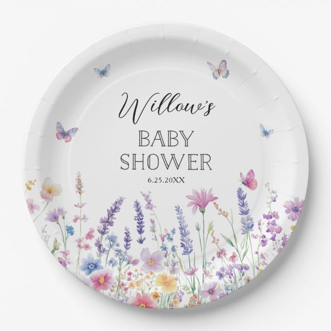 Plato De Papel Butterfly Garden Baby Shower Paper Plates (Anverso)