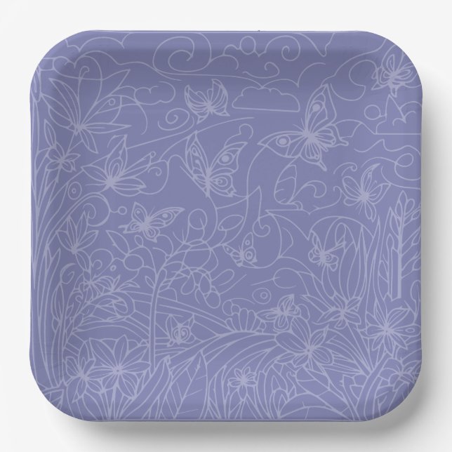 Plato De Papel Butterfly Garden Blue (Anverso)