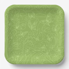 Plato De Papel Butterfly Garden Green