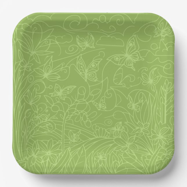 Plato De Papel Butterfly Garden Green (Anverso)