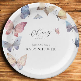 Plato De Papel Butterfly Girl Baby Shower Watercolor Invitation