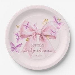 Plato De Papel Butterfly Pink Bow Baby Shower 