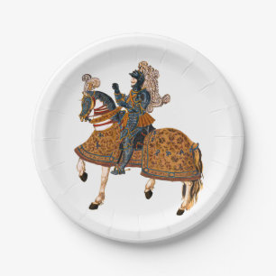 Plato De Papel Caballero medieval en Armor a caballo