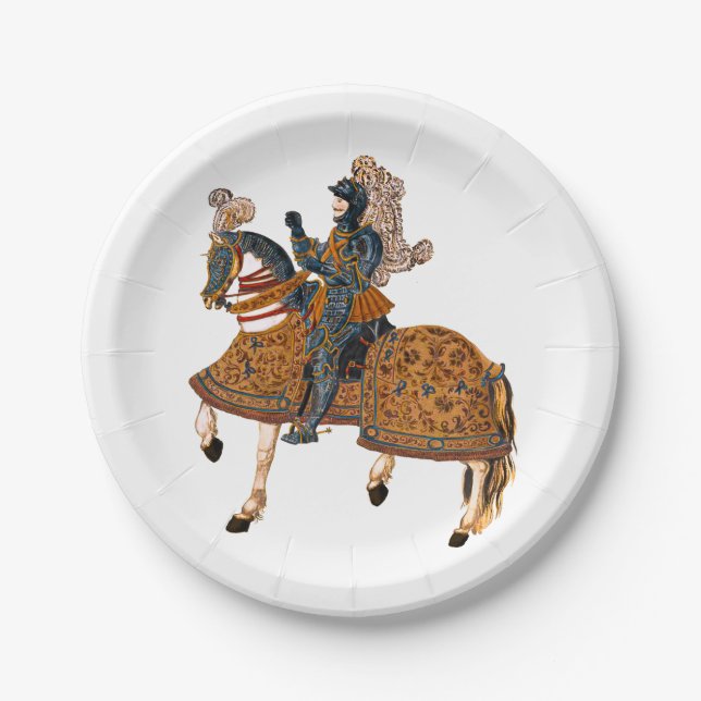 Plato De Papel Caballero medieval en Armor a caballo (Anverso)