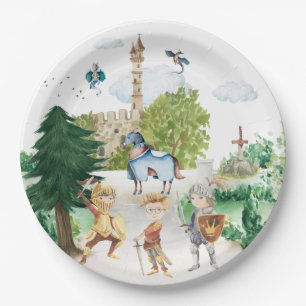 Plato De Papel Caballeros & Dragones   Cumpleaños Real Medieval