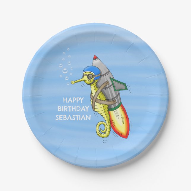 Plato De Papel Caballito de mar cohete (Anverso)
