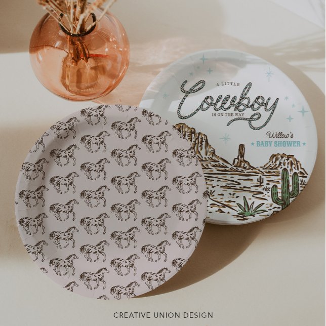 Plato De Papel Caballo Baby Shower de Cowboy Boy occidental (Subido por el creador)