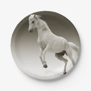 Plato De Papel Caballo blanco ecuestre de la yegua