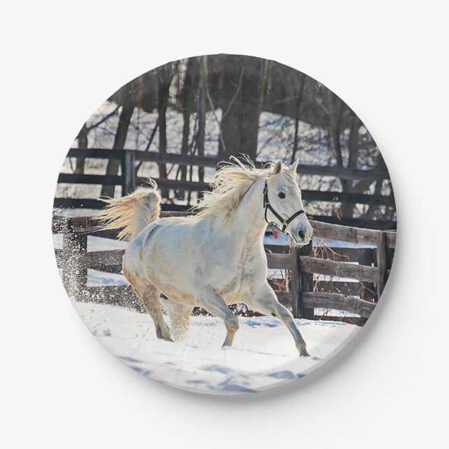 Plato De Papel Caballo blanco galopante (Anverso)