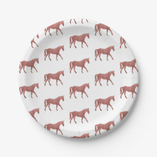 Plato De Papel Caballo Cuarto de Milla Americano Acuarela Marrón