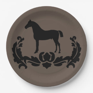 Plato De Papel Caballo Damasco blanco y negro