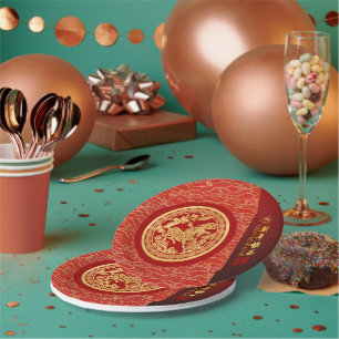 Plato De Papel Caballo de Año Nuevo Chino 2026 PPRP rojo de oro