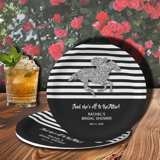 Plato De Papel Caballo de carreras de plata Derby Bridal Shower (Off to the Altar bridal shower paper plates 7" (also available in 9"))