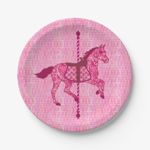 Plato De Papel Caballo de carrusel - rosa de la fucsia