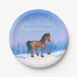 Plato De Papel Caballo de invierno personalizado y cumpleaños de 