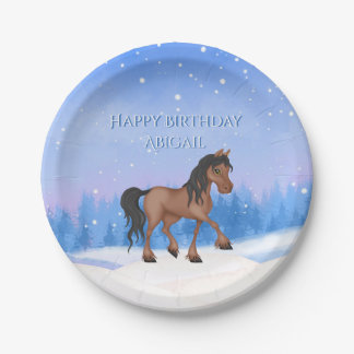 Plato De Papel Caballo de invierno personalizado y cumpleaños de
