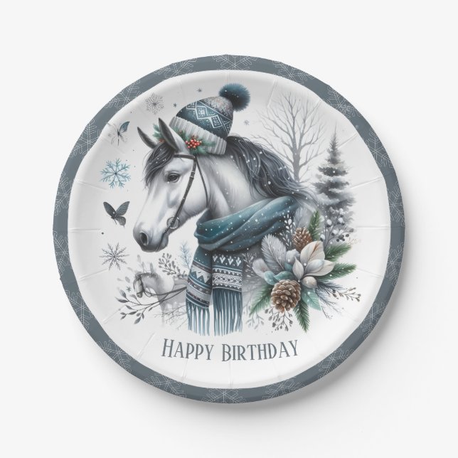 Plato De Papel Caballo de Invierno Vibes - Cumpleaños (Anverso)