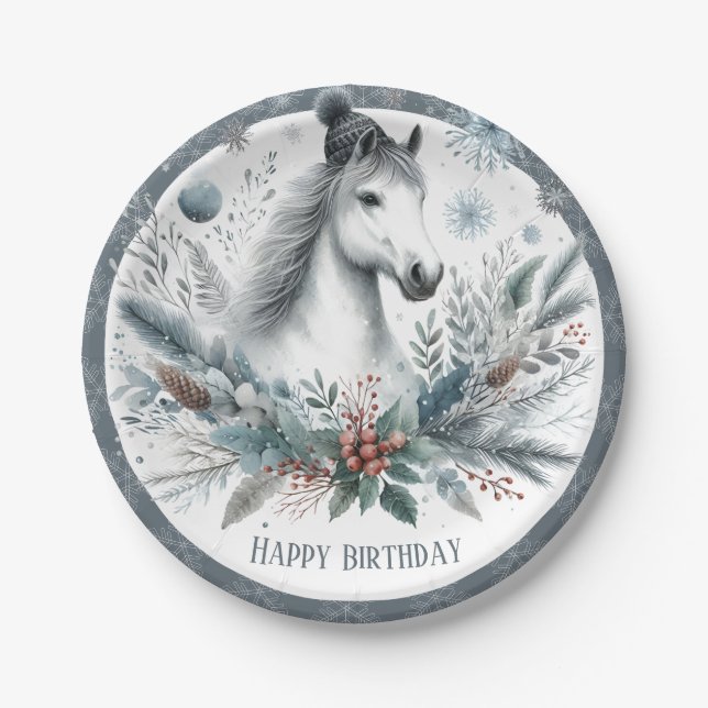Plato De Papel Caballo de Invierno Vibes - Cumpleaños (Anverso)
