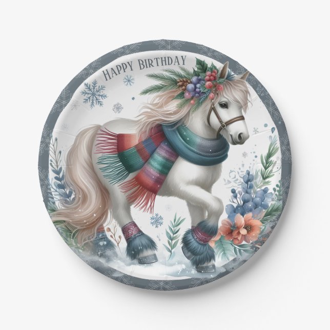 Plato De Papel Caballo de Invierno Vibes - Cumpleaños (Anverso)