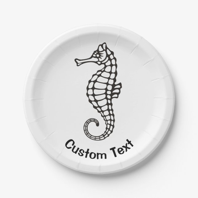 Plato De Papel Caballo de mar negro (Anverso)