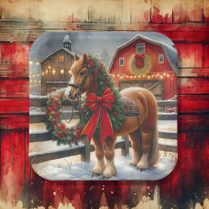 Plato De Papel Caballo de Navidad bastante en una granja festiva