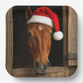 Plato De Papel Caballo de Navidad en ventana de establo