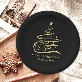 Plato De Papel Caballo de Navidad purpurina de oro Ecuestre