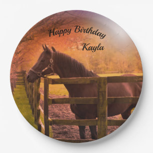 Plato De Papel Caballo de otoño feliz cumpleaños personalizado