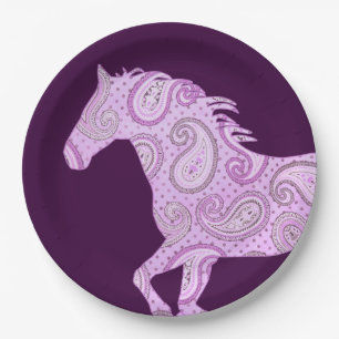 Plato De Papel Caballo de paisley rosado