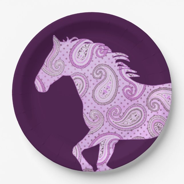 Plato De Papel Caballo de paisley rosado (Anverso)