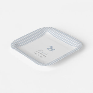 Plato De Papel Caballo de Rocas Azules Gingham Border Boy Ducha b