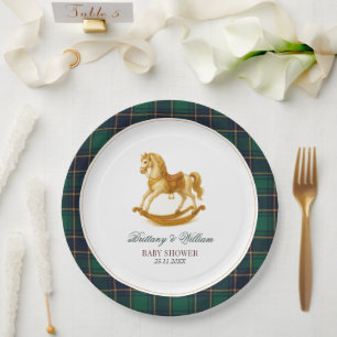 Plato De Papel Caballo de Rocking Tartan Plaid Baby Shower