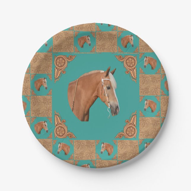 Plato De Papel Caballo del Palomino con el fiesta occidental de (Anverso)
