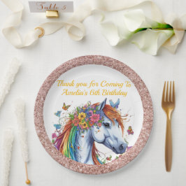 Plato De Papel Caballo fantástico arcoiris Floral ecuestre cumple