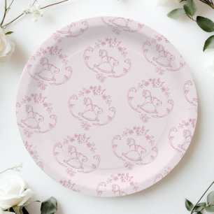 Plato De Papel Caballo mecedor de Toile de Jouy rosa regalo para 