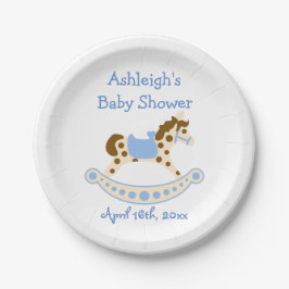 Plato De Papel Caballo mecedora azul Baby Shower