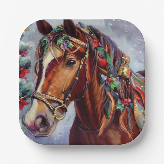 Plato De Papel Caballo navidad 2 (Anverso)
