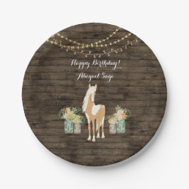 Plato De Papel Caballo personalizado, flores, cumpleaños de mader
