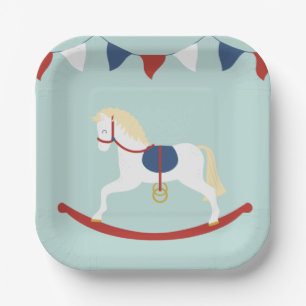 Plato De Papel Caballo Rojo y Azul Rocking