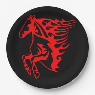 Plato De Papel Caballo salvaje del Bronco Rojo Flamante Mustang