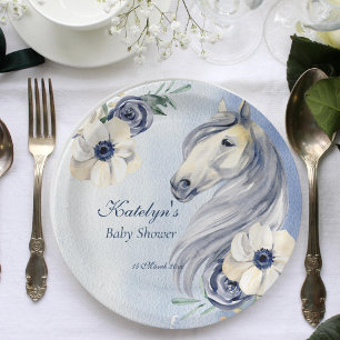 Plato De Papel Caballo vaquero bebé ducha floral personalizada