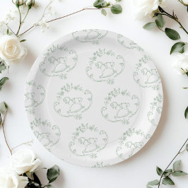 Plato De Papel Caballo vintage Toile Sage ducha de bebé verde