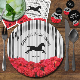 Plato De Papel Caballo y rosas rojas derby Ducha Bridal