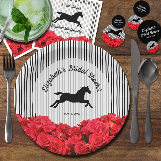 Plato De Papel Caballo y rosas rojas derby Ducha Bridal (Derby bridal shower plates, napkins and confetti dots all sold separately in our collection.)