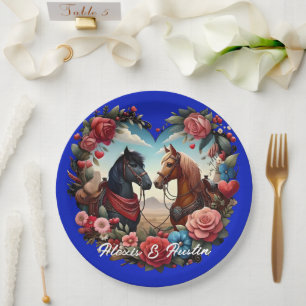 Plato De Papel Caballos con azul cardíaco