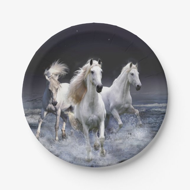 Plato De Papel Caballos corriendo lanzando almohada (Anverso)